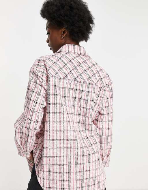 New Look boucle overshirt in pink check