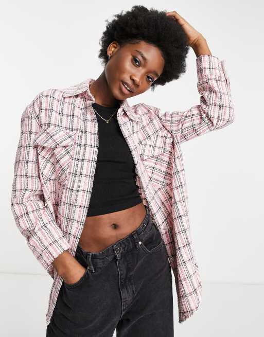 New Look - Bouclé overshirt met ruitprint in roze