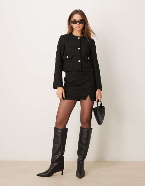 New Look boucle side slit mini skirt co-ord in black