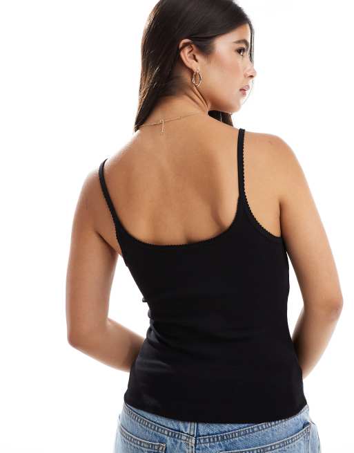 New Look bow cami jersey top in black, 4 of 4