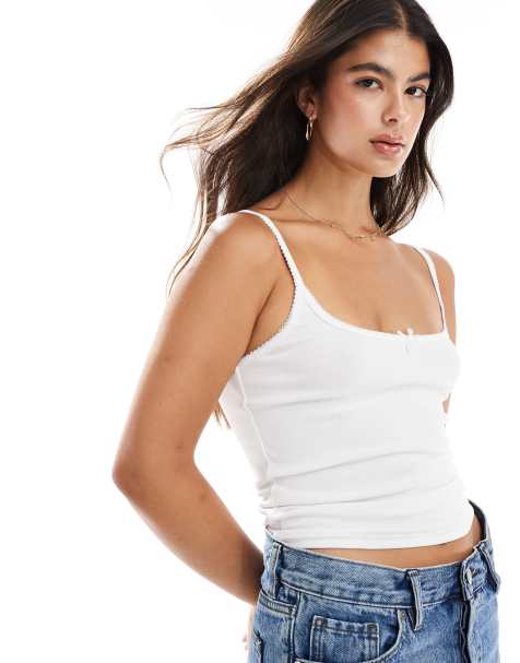 New Look bow cami jersey top in white - view 1