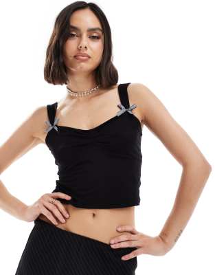 New Look New Look bow detail vest top in black
