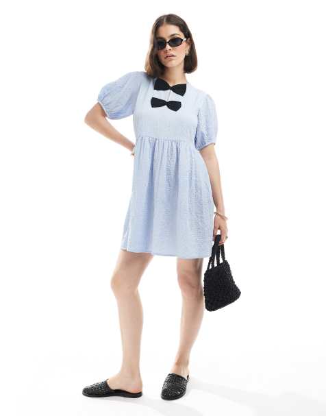New Look bow front mini dress in light blue - view 1