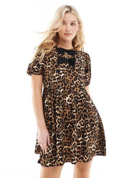 New Look bow front mini smock dress in leopard print - view 1