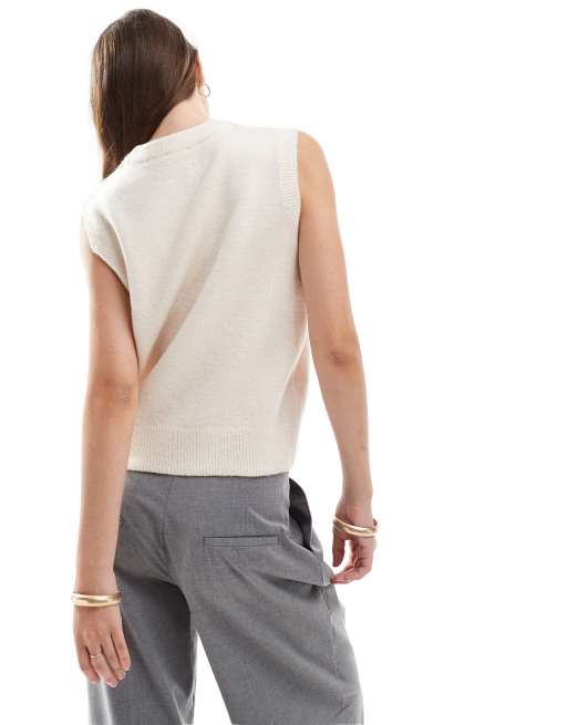 New Look bow knitted singlet in cream, 3 of 4