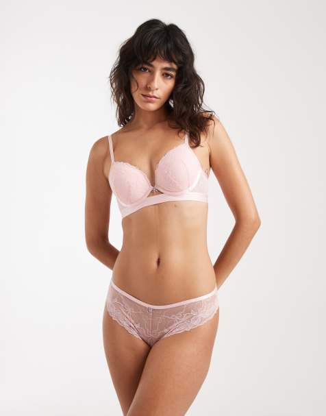 New Look bow lace t-shirt bra in pink - view 1
