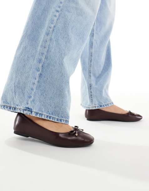 New Look bow PU ballet flat in burgundy - view 1