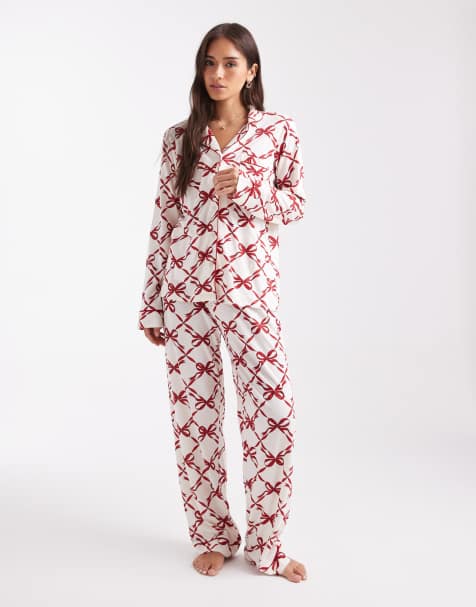 New Look bow revere pyjamas in red pattern - view 1