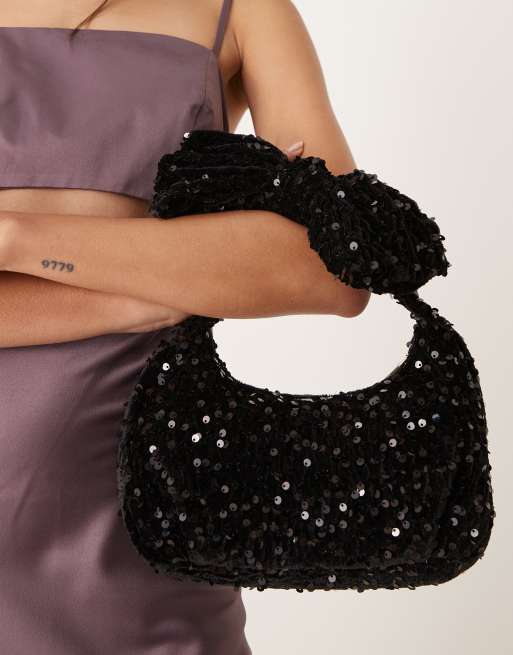 New Look bow sequin grab bag in black ASOS