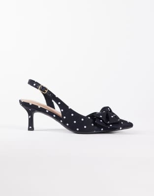  bow slingback heeled shoe  polka dot