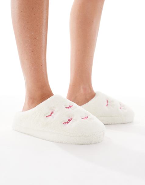 New Look bow slippers in cream - view 1