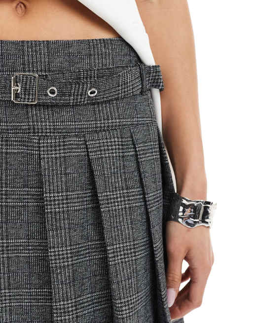 ★DIMANCHE★ Check Pleats Mini Skirt cool grey Grey Checked Box Pleat Mini Skirt | New Look