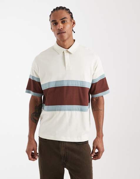 New Look boxy blocked rugby polo in white pattern - view 1