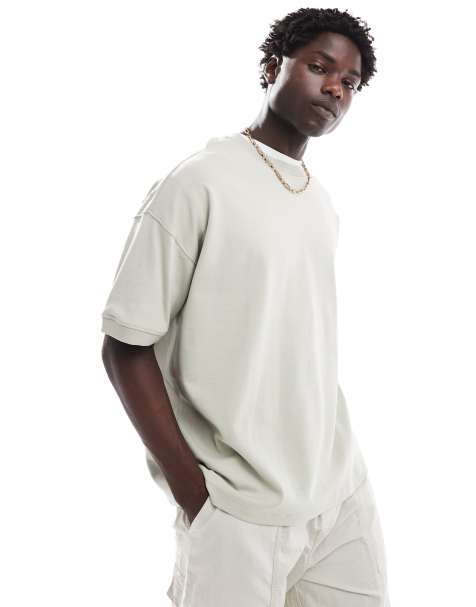 New Look boxy heavyweight t-shirt in light khaki - view 1