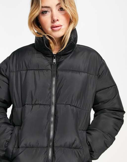 New Look boxy padded zip up coat in black | ASOS