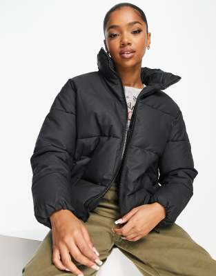 NEW LOOK BOXY PADDED ZIP UP COAT IN BLACK