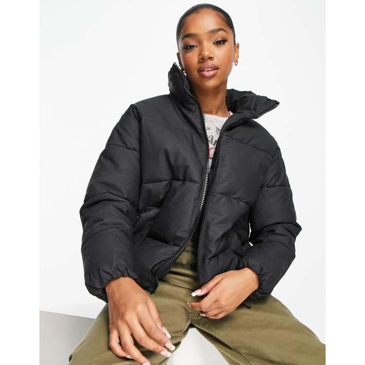 New Look boxy padded zip up coat in black | ASOS