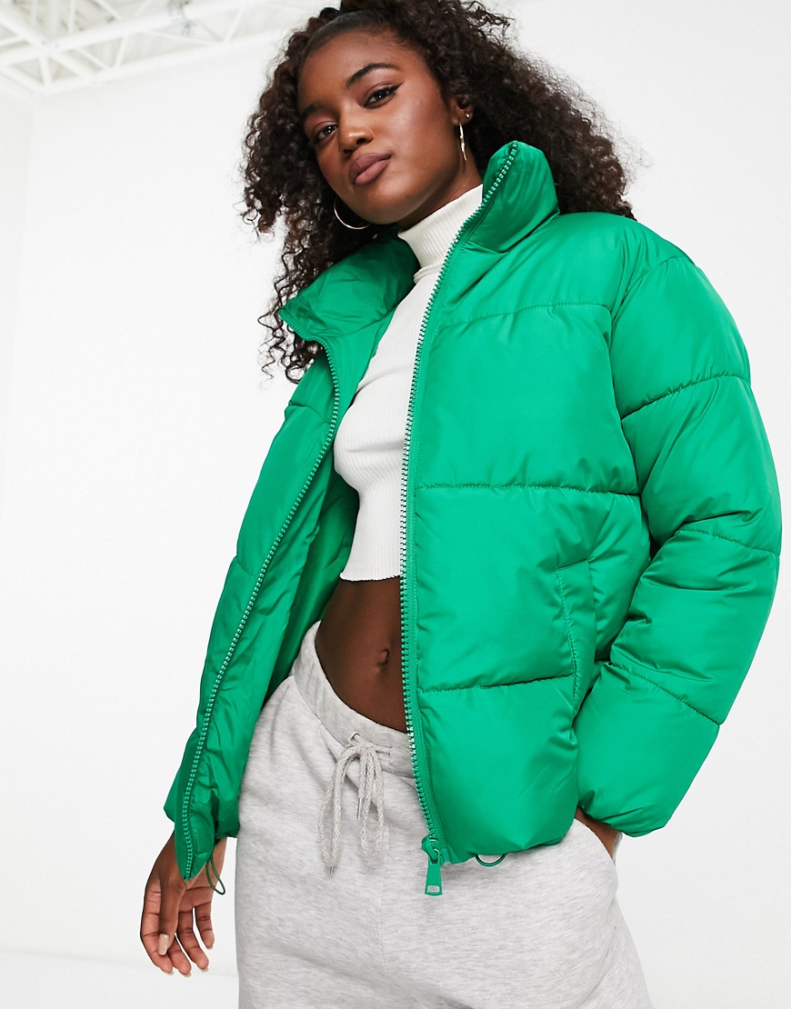 New Look Boxy Padded Zip Up Coat In Bright Green