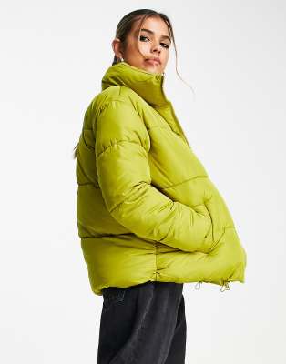 New Look Boxy Padded Zip Up Coat In Yellow