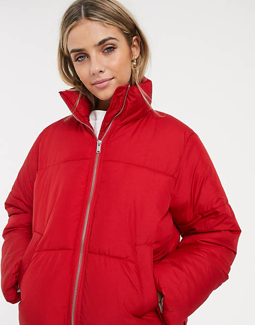 New Look boxy puffer jacket in bright red | ASOS