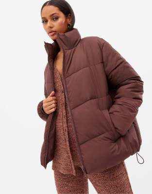 New Look boxy puffer jacket in dark brown