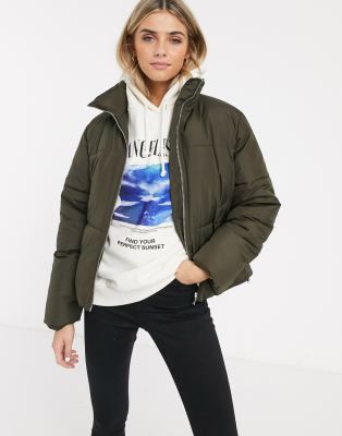 New Look boxy puffer jacket in khaki | ASOS