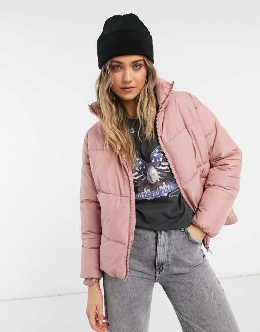 Pink puffer jacket on sale asos