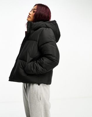 New Look boxy puffer with hood in black