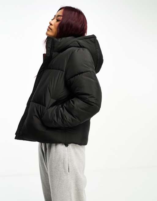 New look hooded boxy store puffer jacket in black