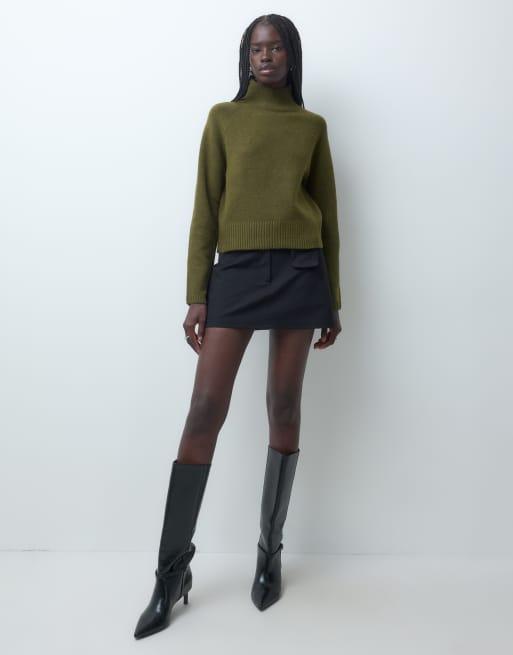 New Look boxy stand neck jumper in dark khaki, 5 of 5