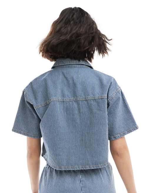 New Look boxy stripe denim shirt in blue (part of a set), 4 of 4