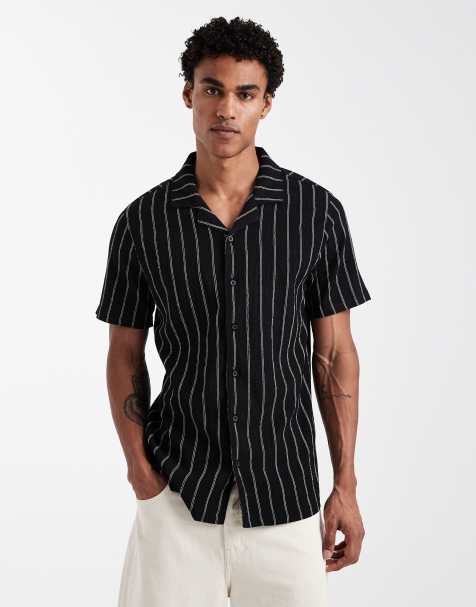 New Look boxy stripe knitted shirt in black - view 1