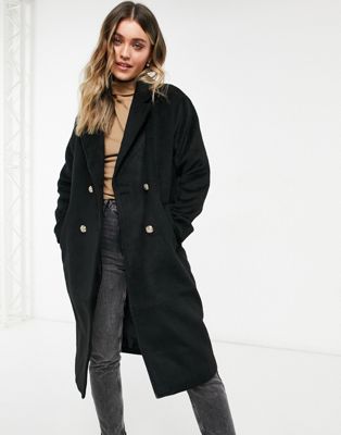 New Look boyfriend coat with gold buttons in black | ASOS