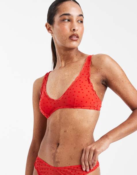 New Look - Bralette rossa a cuori floccati - view 1