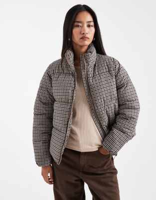 New Look - Braun karierter Cropped-Puffermantel-Brown