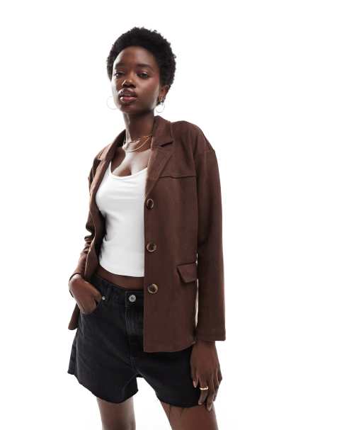 New Look faux suede blazer in brown