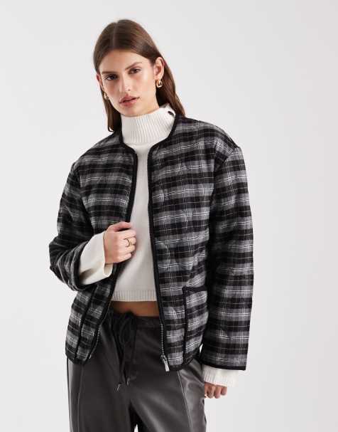 New Look check quilt padded jacket in brown