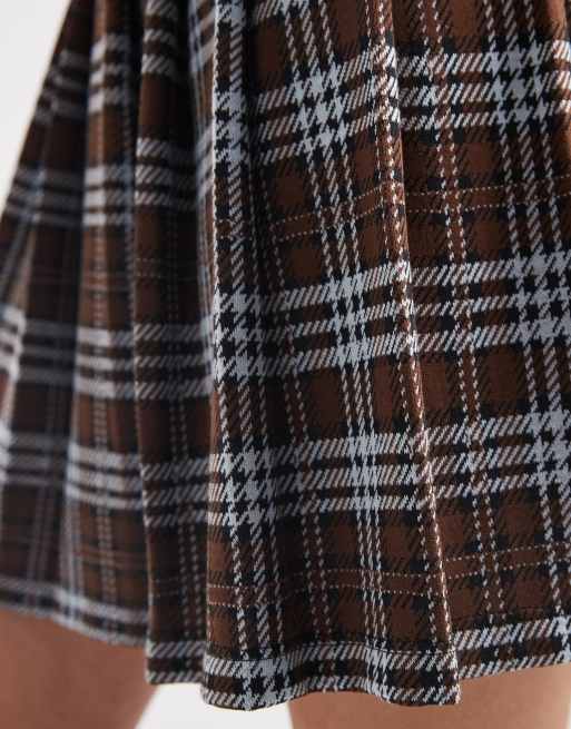 New Look – Brązowa plisowana spódnica mini w kratkę, 2 z 5