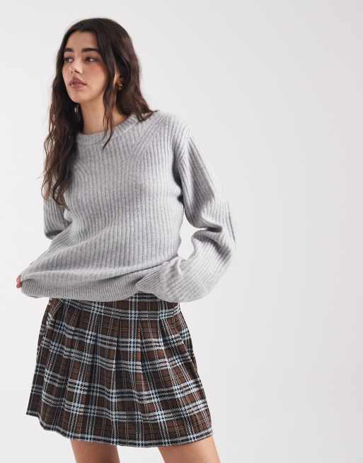 New Look – Brązowa plisowana spódnica mini w kratkę, 3 z 5