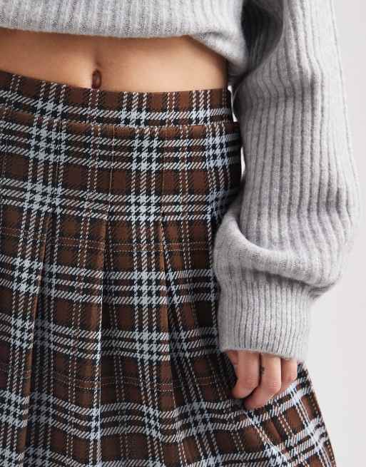 New Look – Brązowa plisowana spódnica mini w kratkę, 5 z 5