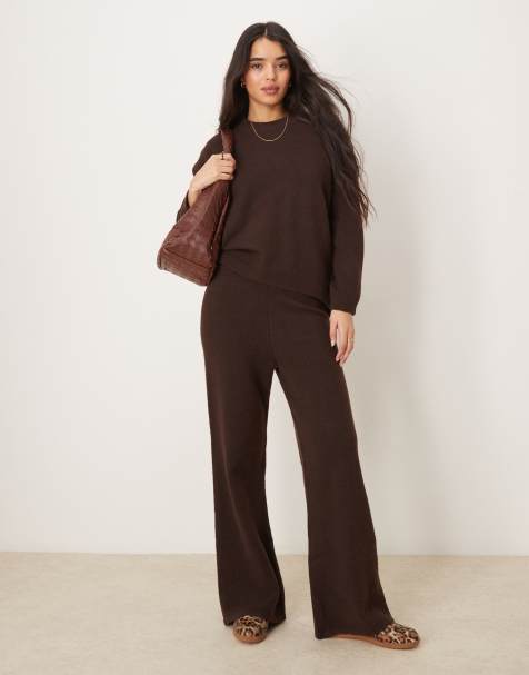 New Look co-ord knitted trouser in brown