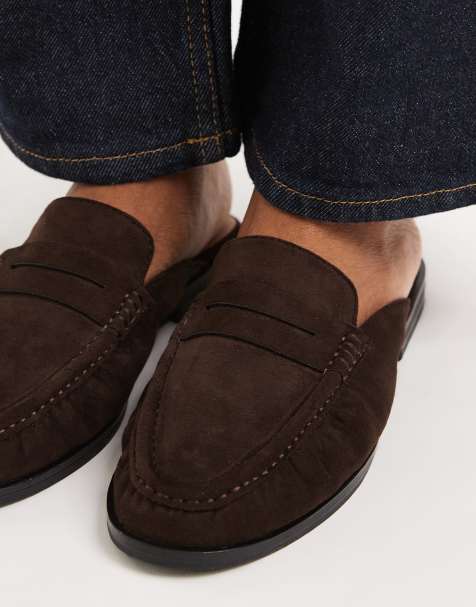 New Look – Brązowe loafersy klapki z imitacji zamszu - view 1