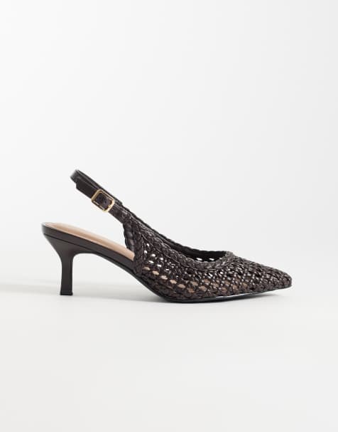 New Look – Brązowe plecione buty na obcasie z paskiem za piętą i noskami w szpic - view 1