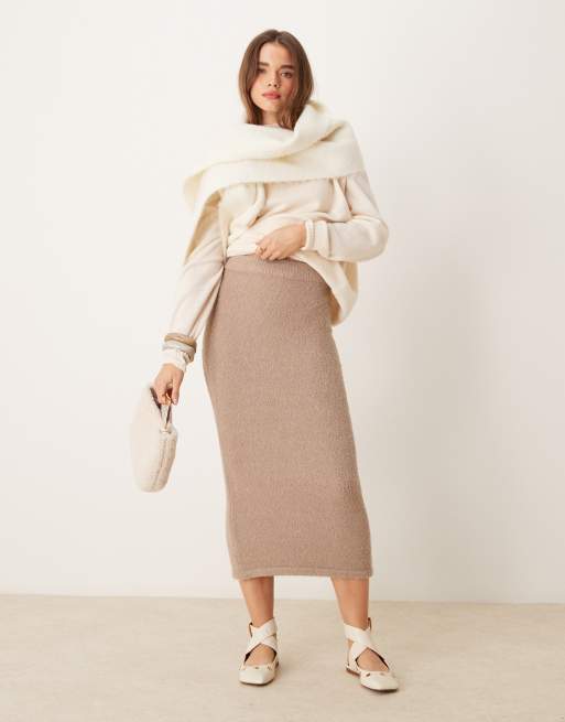 New Look – Brązowoszara spódnica midi z materiału boucle