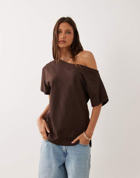 New Look – Brązowy T-shirt z odkrytymi ramionami - view 1