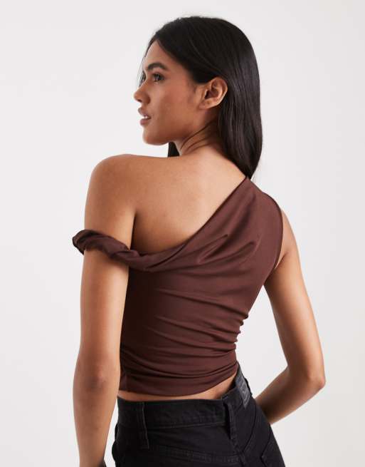 New Look – Brązowy top z opadającym ramieniem, 4 z 4