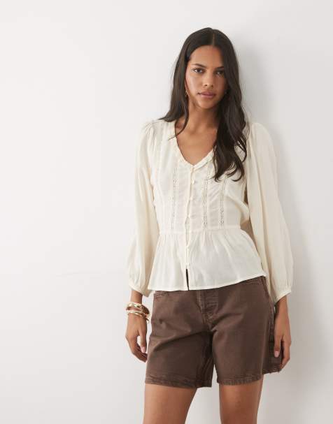 New Look broderie detail frill blouse in cream - view 1