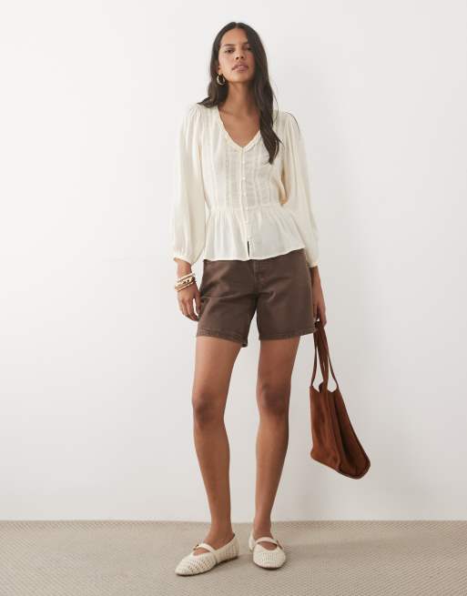 New Look broderie detail frill blouse in cream, 2 of 4