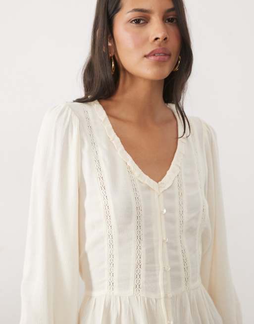 New Look broderie detail frill blouse in cream, 4 of 4