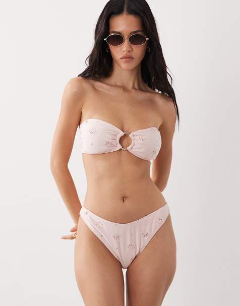 New Look broderie ring detail bikini bottoms in pink - view 1
